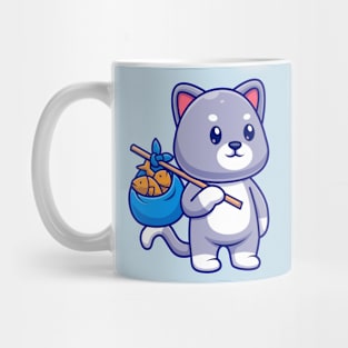 Cute Cat Bring Fish With Bag Cartoon Mug